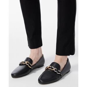 CHICOS Shoes Womens Size 8.5 Black Leather Slip On Chain Link Flat Loafer